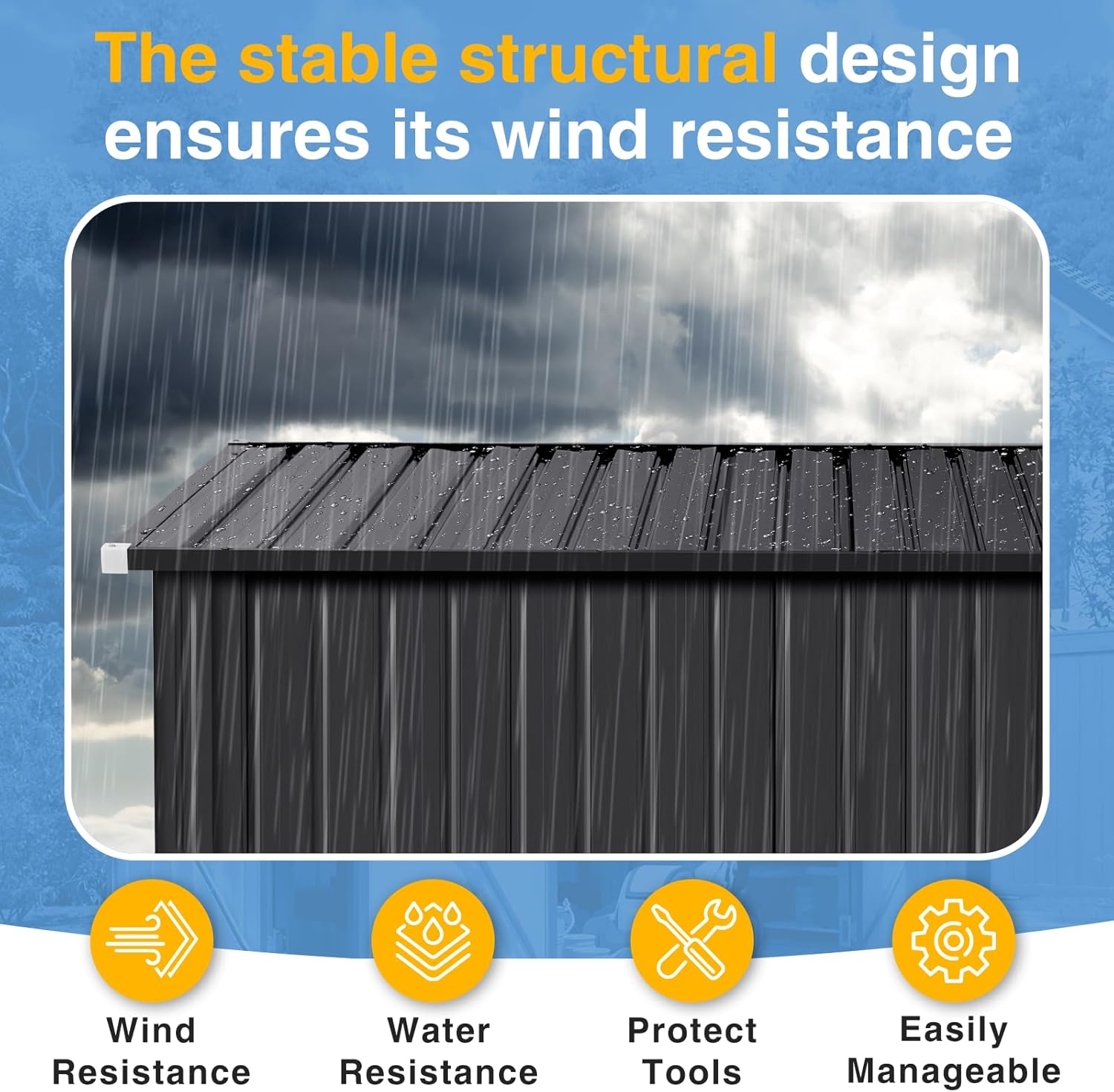 8'x12' Outdoor Shed Lean to Storage Sheds with Triple Doors Utility Galvanized Steel Sheds for Vertical Storage, Dual Lock Metal Shed with Sloped Roof for Mower,Bike,Garden Tools (Black)