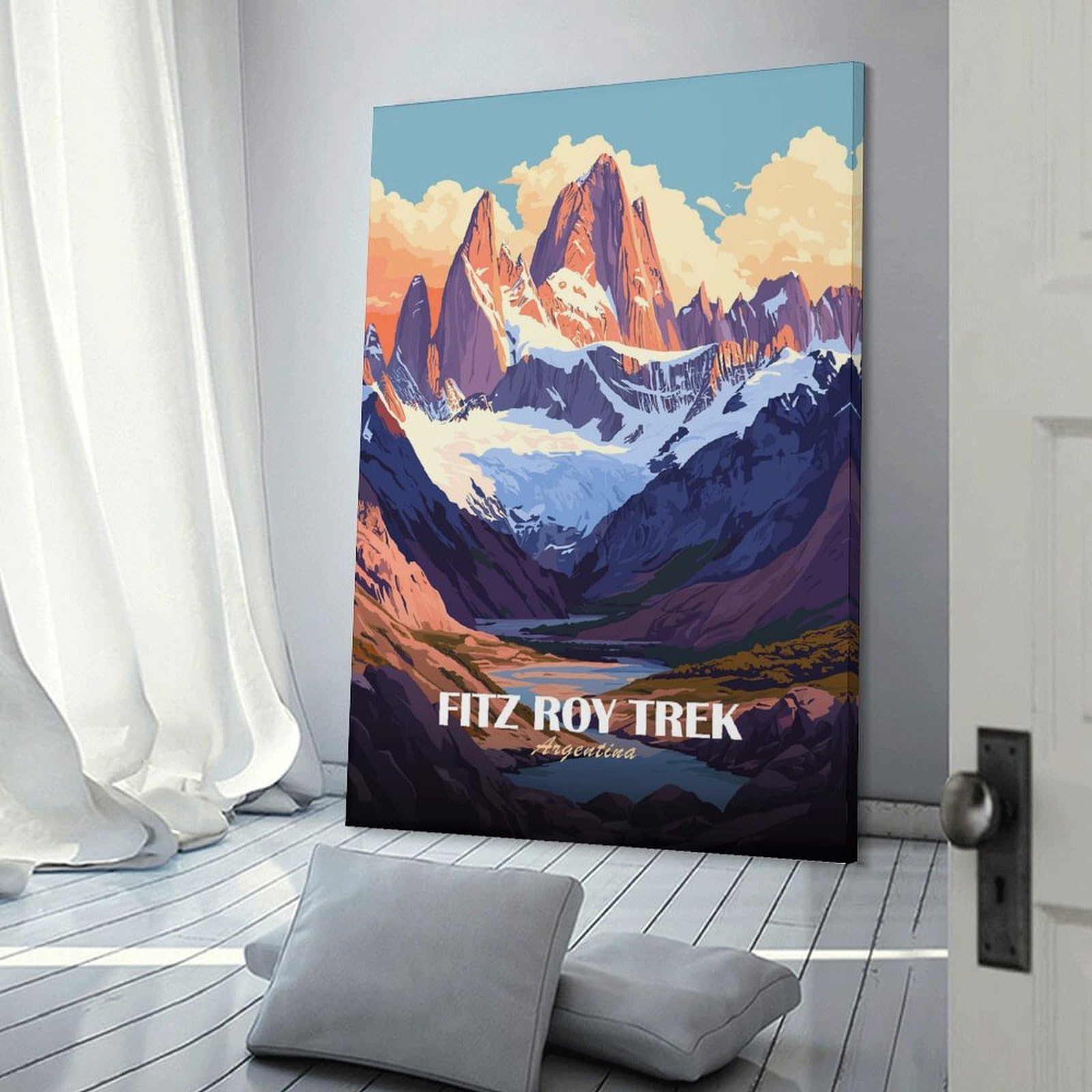 Junmoney Frame-Style-16 Fitz Roy Trek Argentina Landscape Art Wall Decor Canvas Print 24X36inch(60X90cm), For Study, Office Or Apartment Decor, A Wall Art Gift For Fresh Interiors