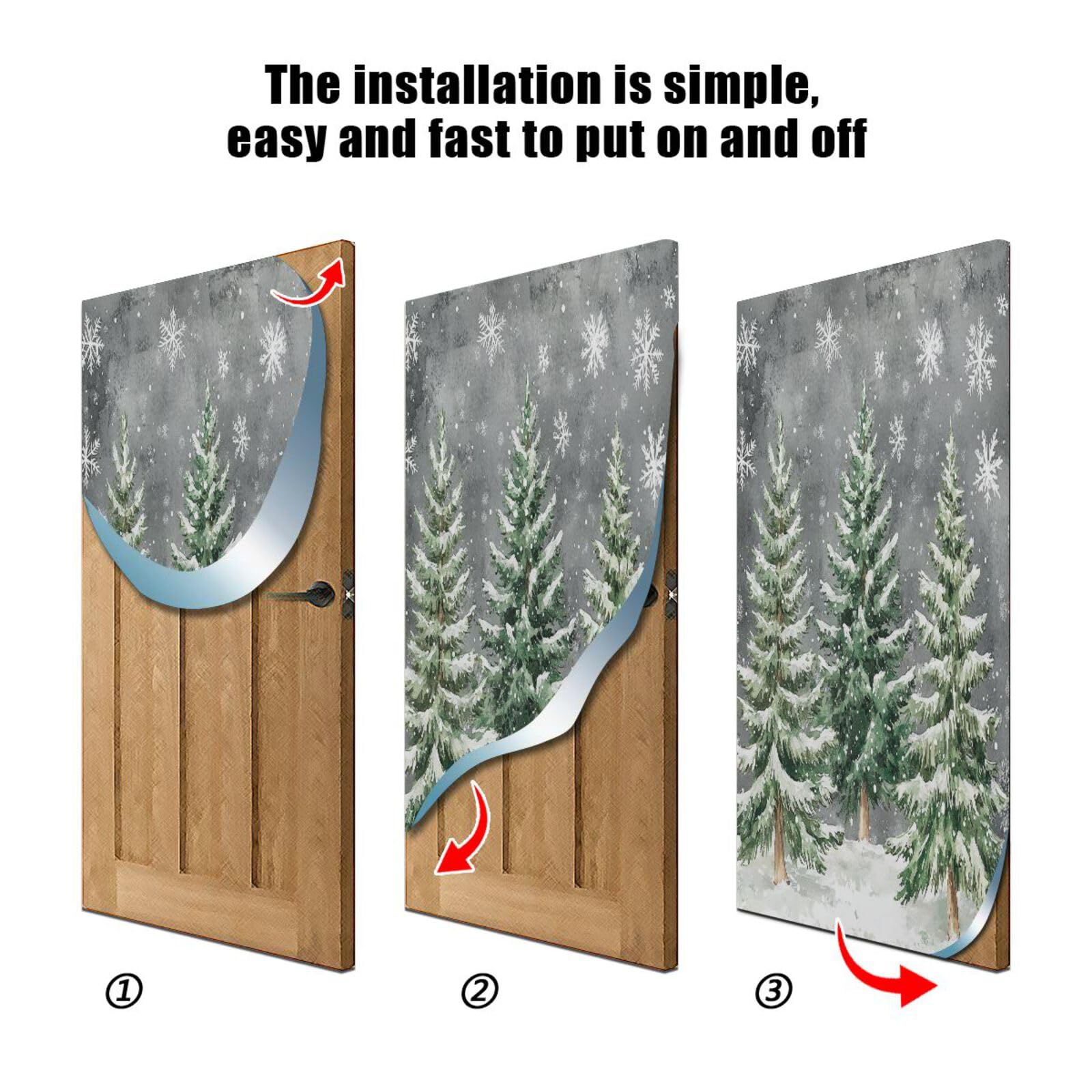 J JOYSAY Christmas Snowflakes Green Trees Door Decorations Door Cover Door Xmas Decorations Front Door Christmas Decorations for Christmas Party Supplies,32x79 in