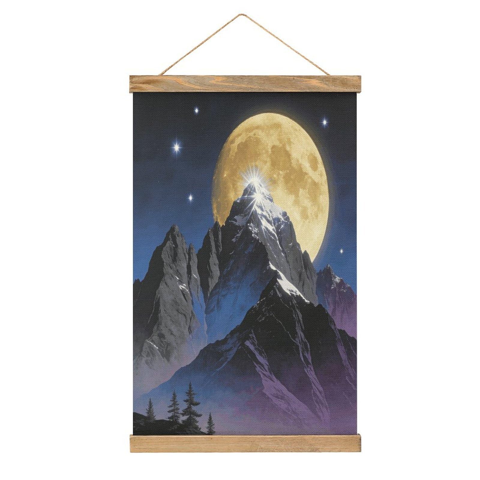 VstaDank Mountains, And Moon Poster with Wooden Frame Hanger Art Painting Wall Decor Poster Wall Hanging Wooden Frame 13x20 Wood Poster Hanger for Photo Picture Art Canvas Print Artwork