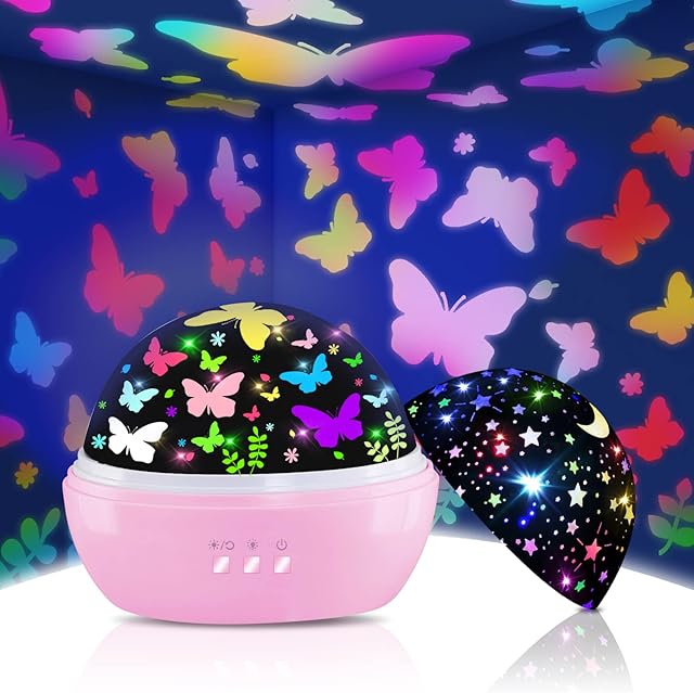 Girls Toys for 2-8 Year Old Kids, Night Light for Kids Butterfly Projector Age 3-8, Party Deco Girls Gifts for 2-9 Year Old Kids, Birthday Gifts for Girls Xmas Stocking Fillers for Kids Age 4-9