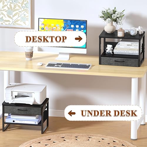 Miniatura 3 de MARTY Soporte de impresora con cajón de almacenamiento para escritorio, soporte de impresora de escritorio de 2 niveles, organizador para oficina en