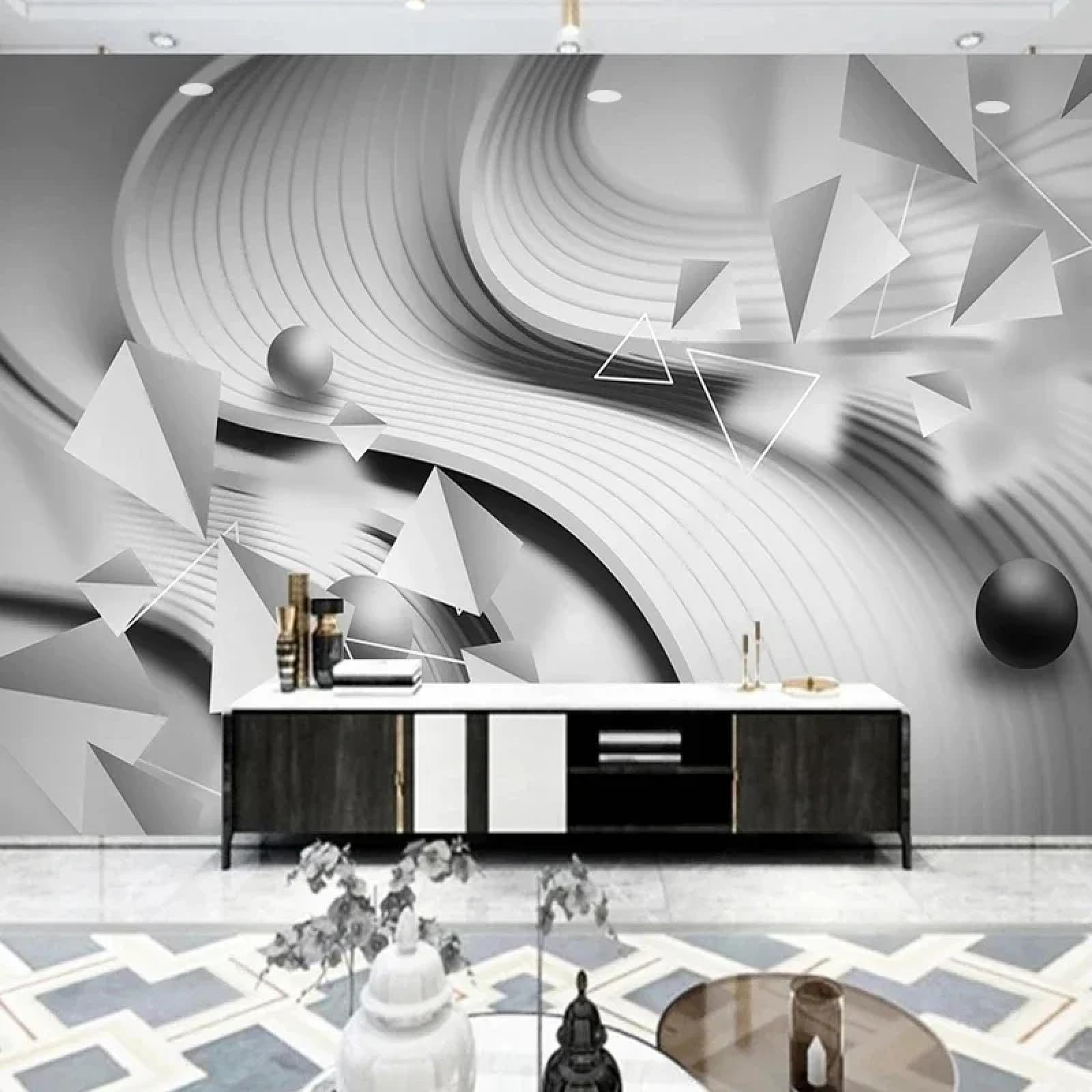 Papier peint mural 3D géométrique gris autocollant artistique peinture murale soie salon