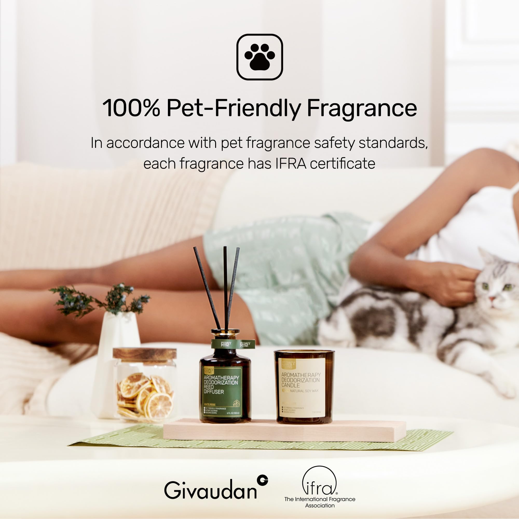 FURRYPURR Diffusore a Canna per Eliminazione Degli Odori Degli Animali Domestici, Osmantus, 180ml, Non Tossico e Animali Domestici Deodorante d'aria