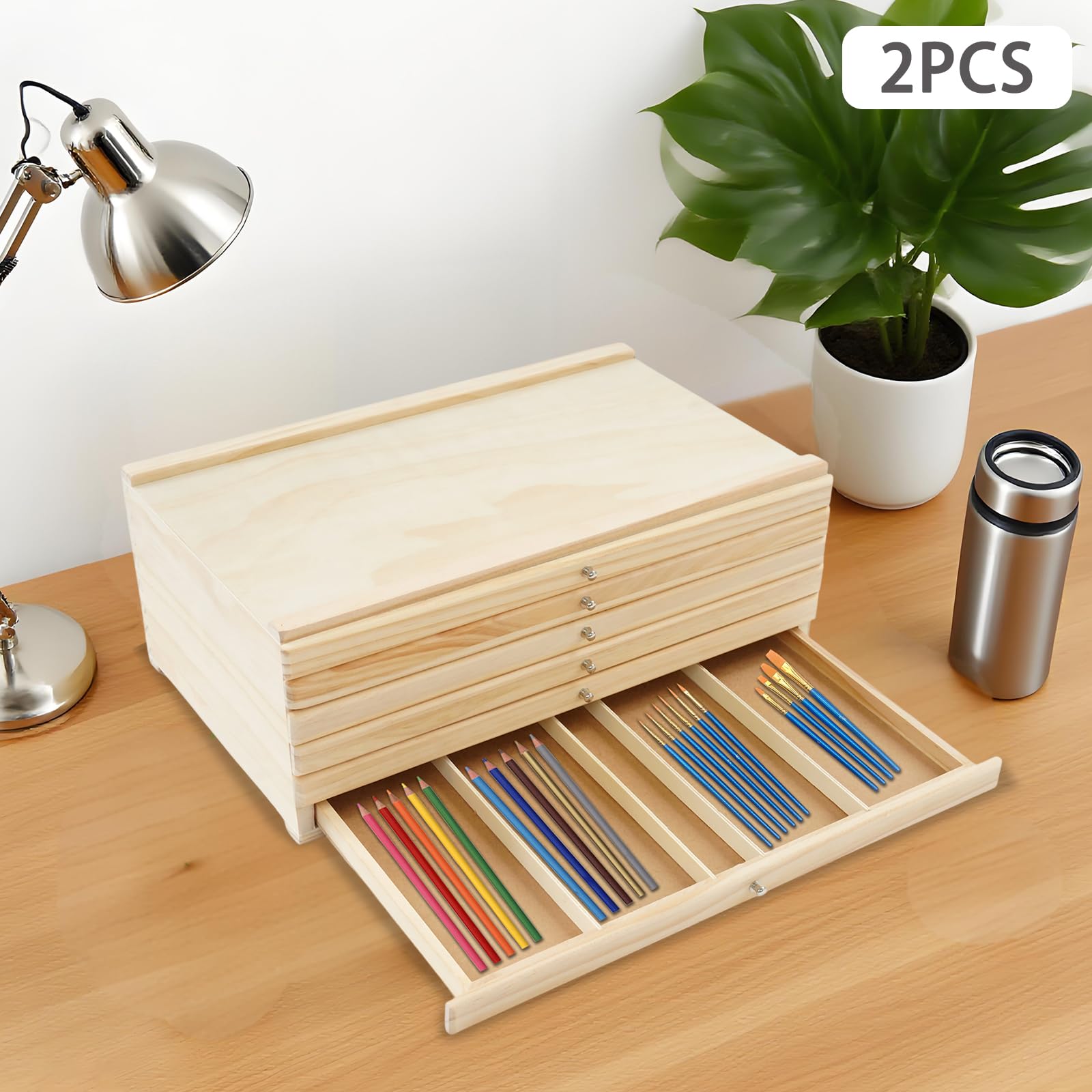 6 Schublade Aufbewahrungsbox 2er-Pack, Holz Künstlerbedarf Storage Box