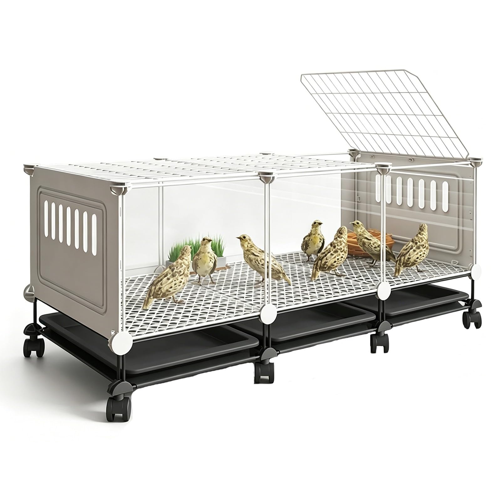 Home Chicken Coops HD Transparent Rudin Chicken Cage 360° Rotating Casters Pull-out Bottom Tray Indoor Quail Cage Skylight Design For Raising Multiple Pets(White,111x47x54cm)