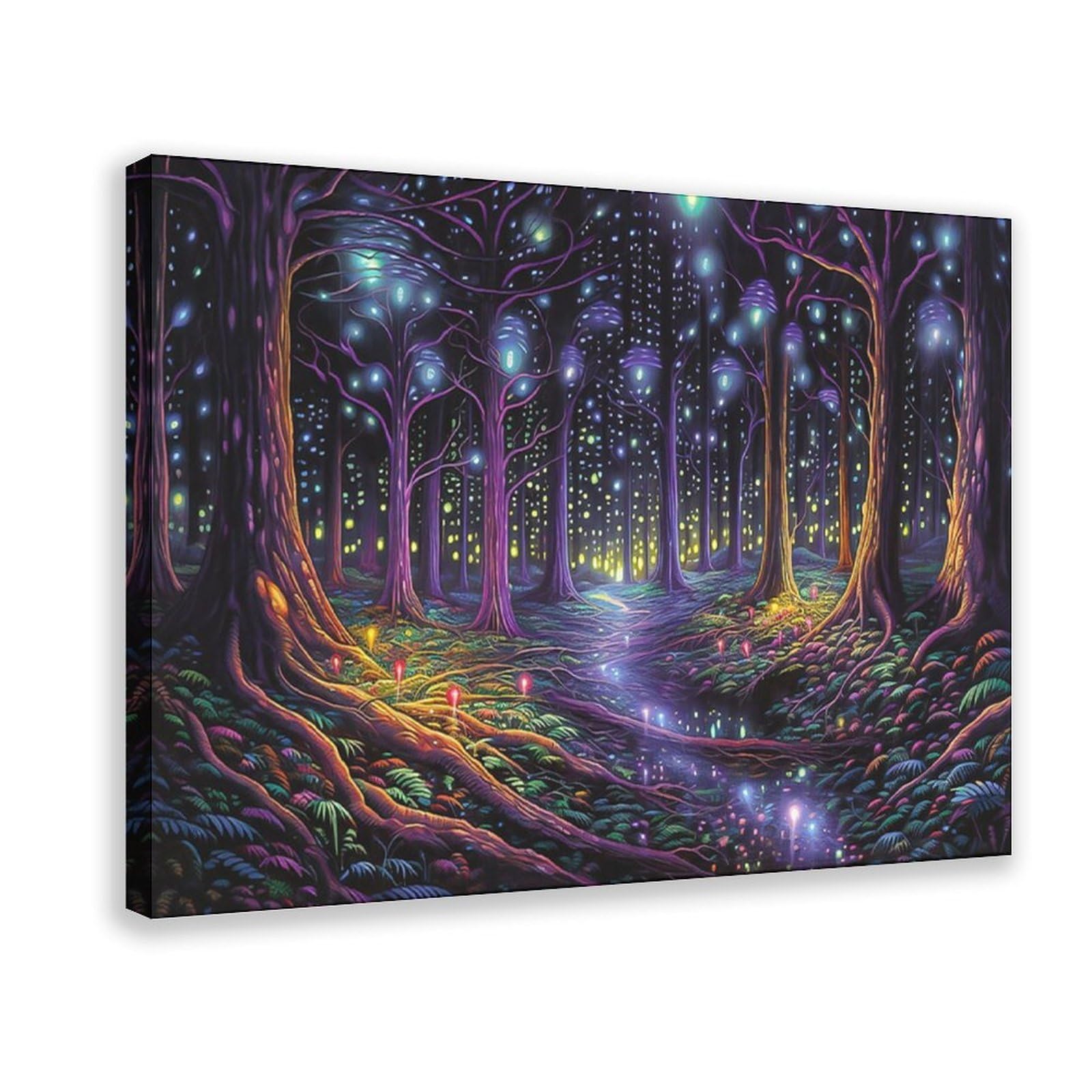 Bareronor Fireflies Illuminate Forest Canvas Poster Bedroom Decor Landscape Office Room Decor Gift 12" L X 18" W
