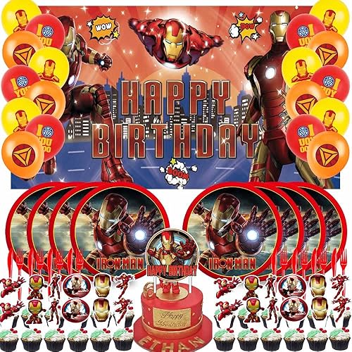 Iron Man - Suministros de fiesta para niños decoración de telón de fondo globos pancarta de cumpleaños