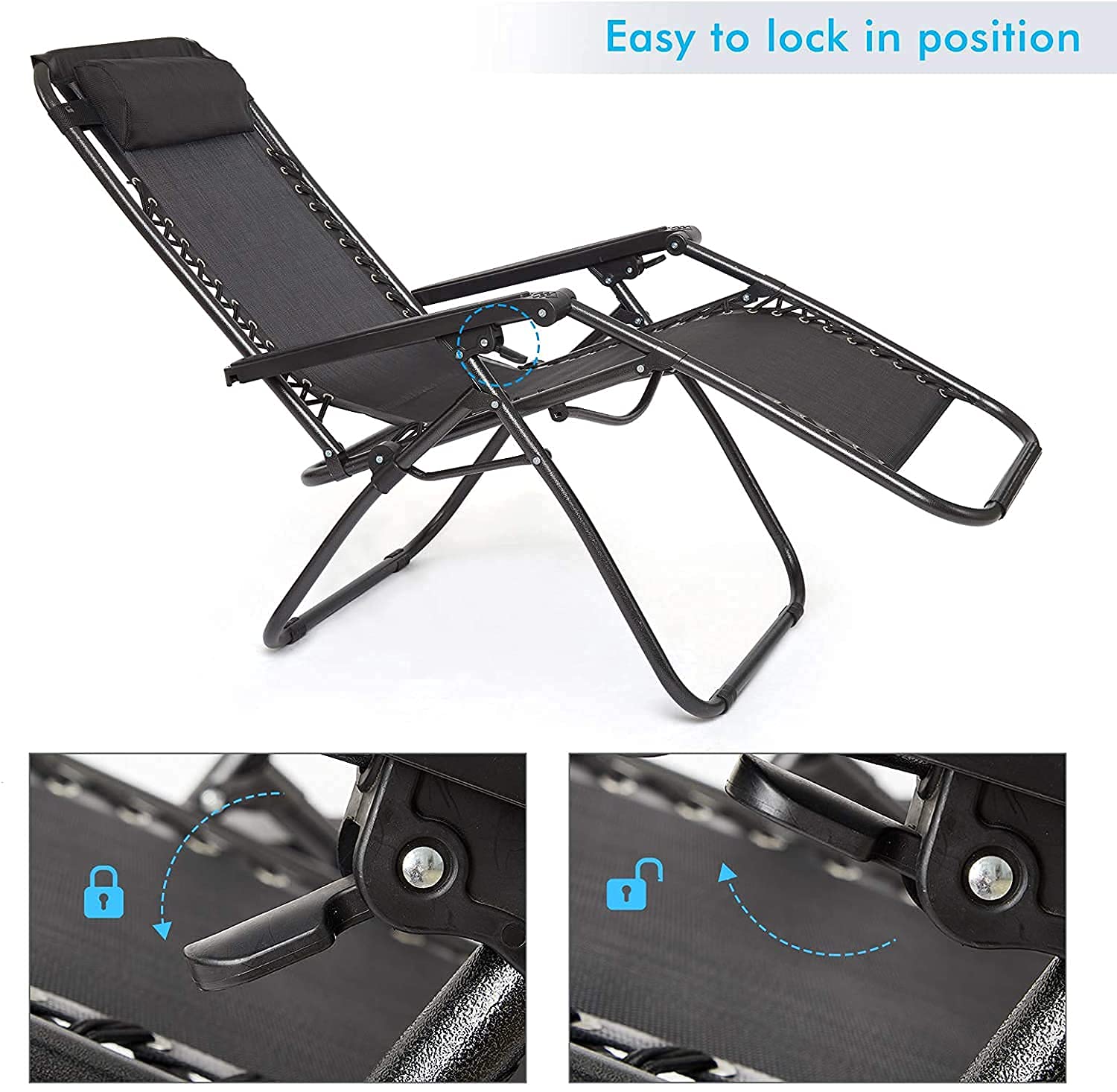 Juego de sillas de Gravedad Cero con Almohada Desmontable para la Cabeza para Mayor Comodidad para Jardines, Patios, Balcones y Camping. The New