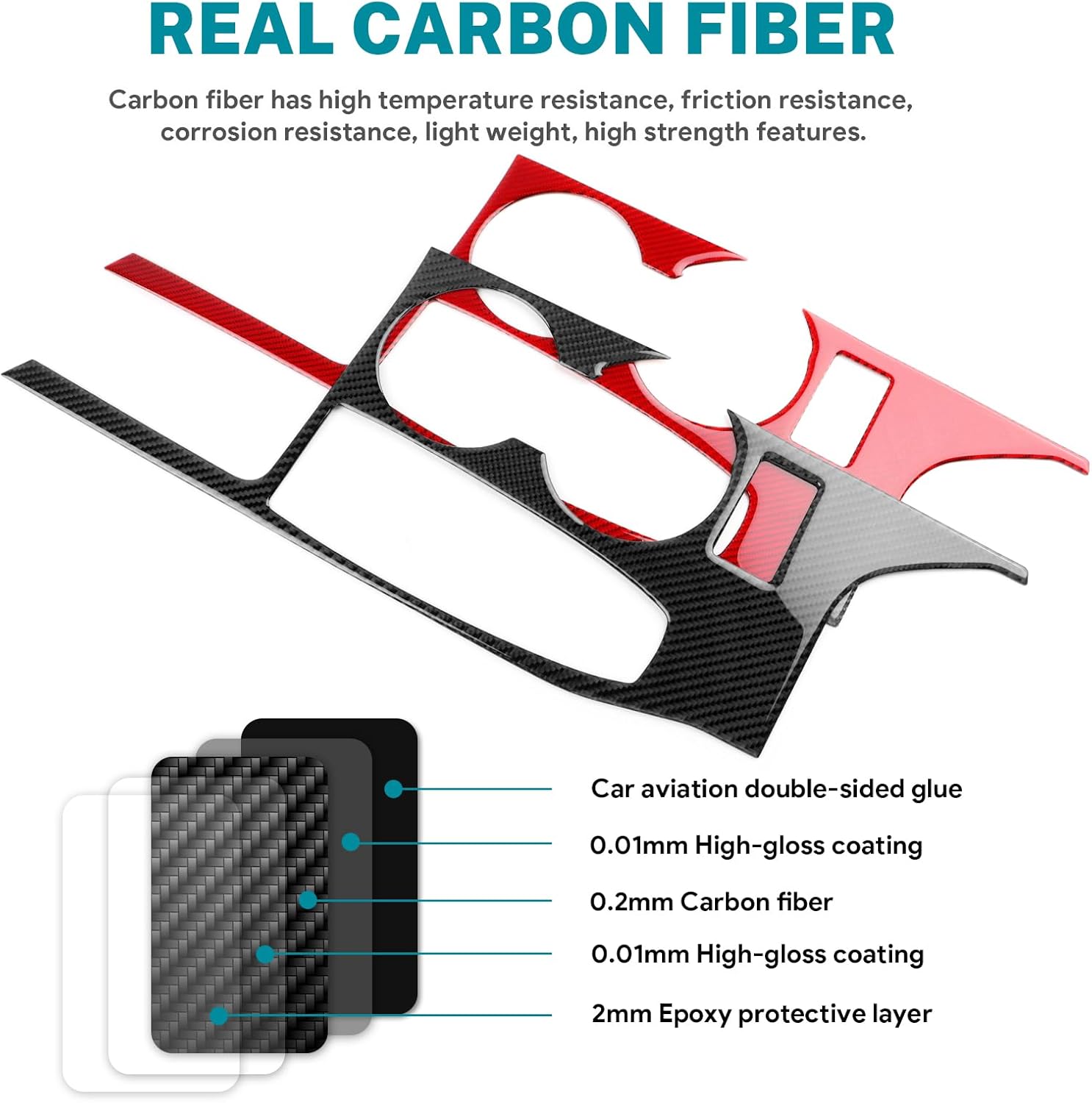 AIRSPEED Carbon Fiber for 2018-2024 Toyota Camry Gear Shift Panel Frame Cover Center Console Interior Trim Accessories, Black