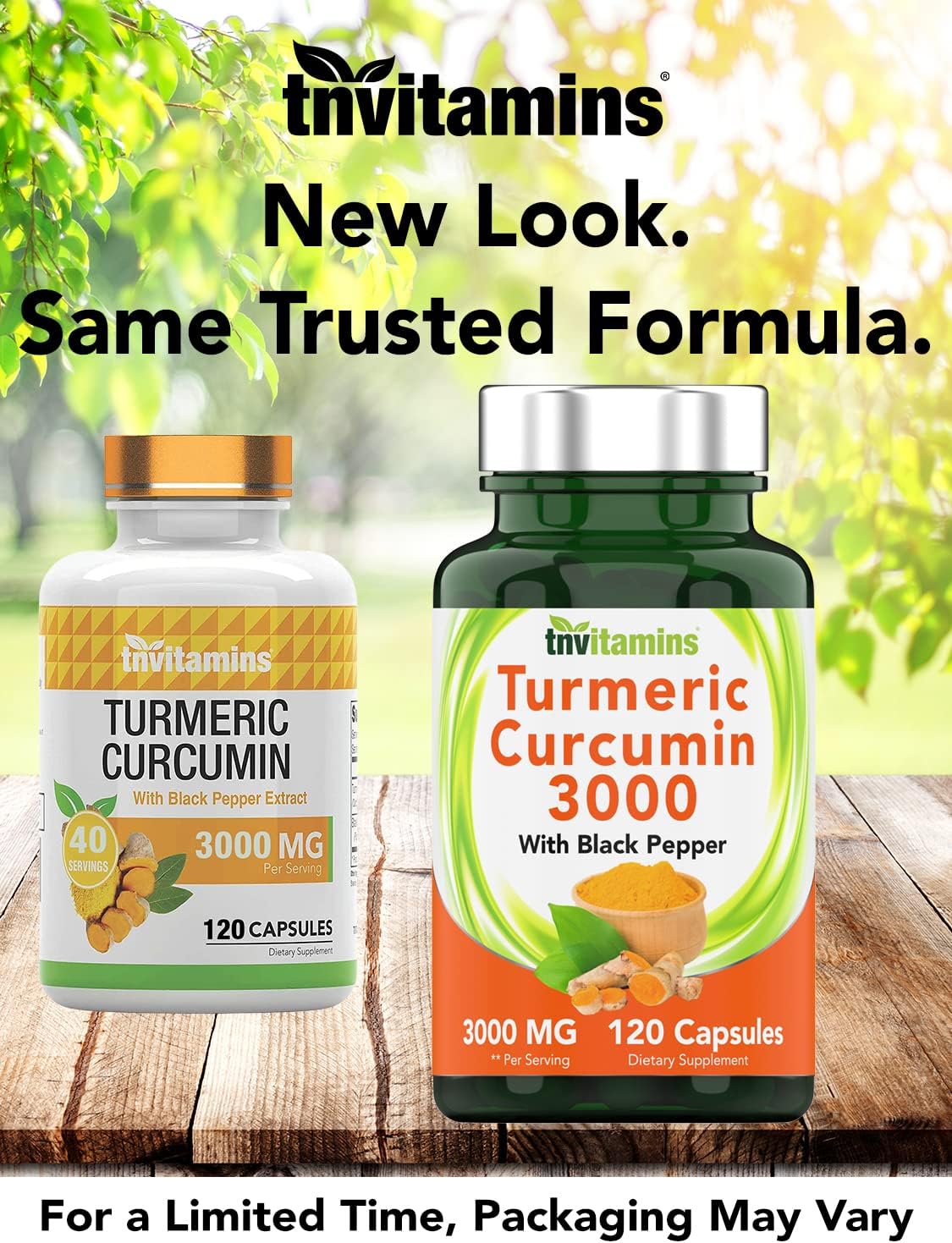 tnvitamins Turmeric Curcumin Capsules with Black Pepper | 3000 MG - 120 Capsules | Extra Strength Golden Turmeric Curcumin Supplement | Non-GMO | Produced in The USA
