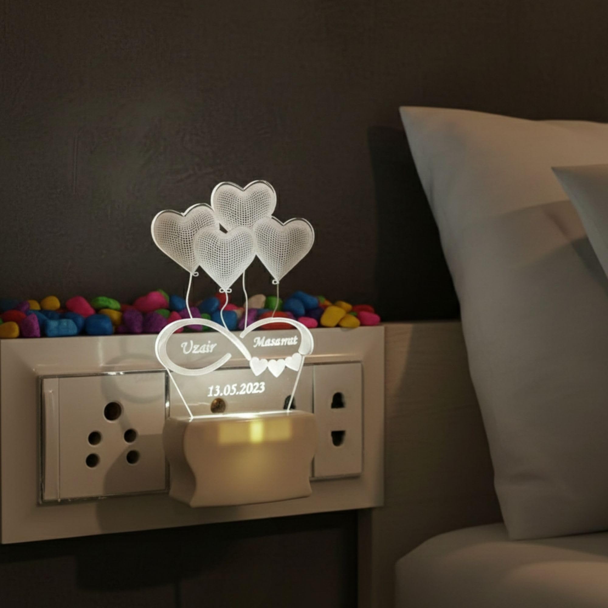 SHAYONA Personalized Heart LED Night Lamp with Names & Date – Custom 3D Illusion Acrylic Light Gift for Couples, Anniversary, Wedding, Valentine's – Romantic Decor 1