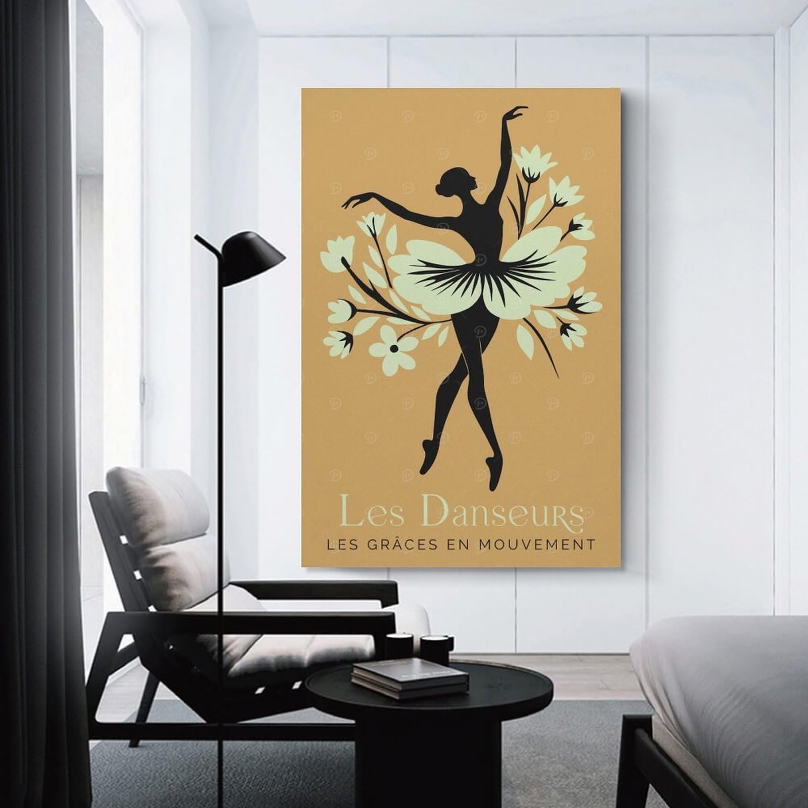Junmoney Ballet Dancer Silhouette with Floral Tutu Canvas Wall Picture, 20x30inch(50x75cm), for Bedroom Walls, Guest Spaces Or Lounges, Stylish Decor for A Restful Room Update