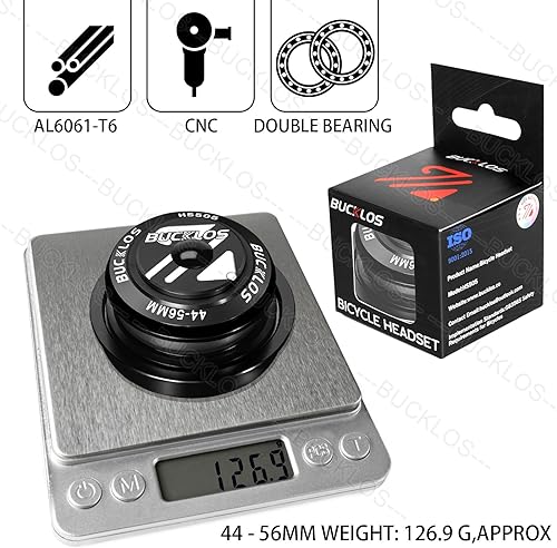 Miniatura 6 de BUCKLOS 1-18 Auriculares para bicicleta MTB sin rosca 34 44 44-50.6 44-55 44-56 1.646-2.047 in, tubo cónico recto para bicicletas de montaña,