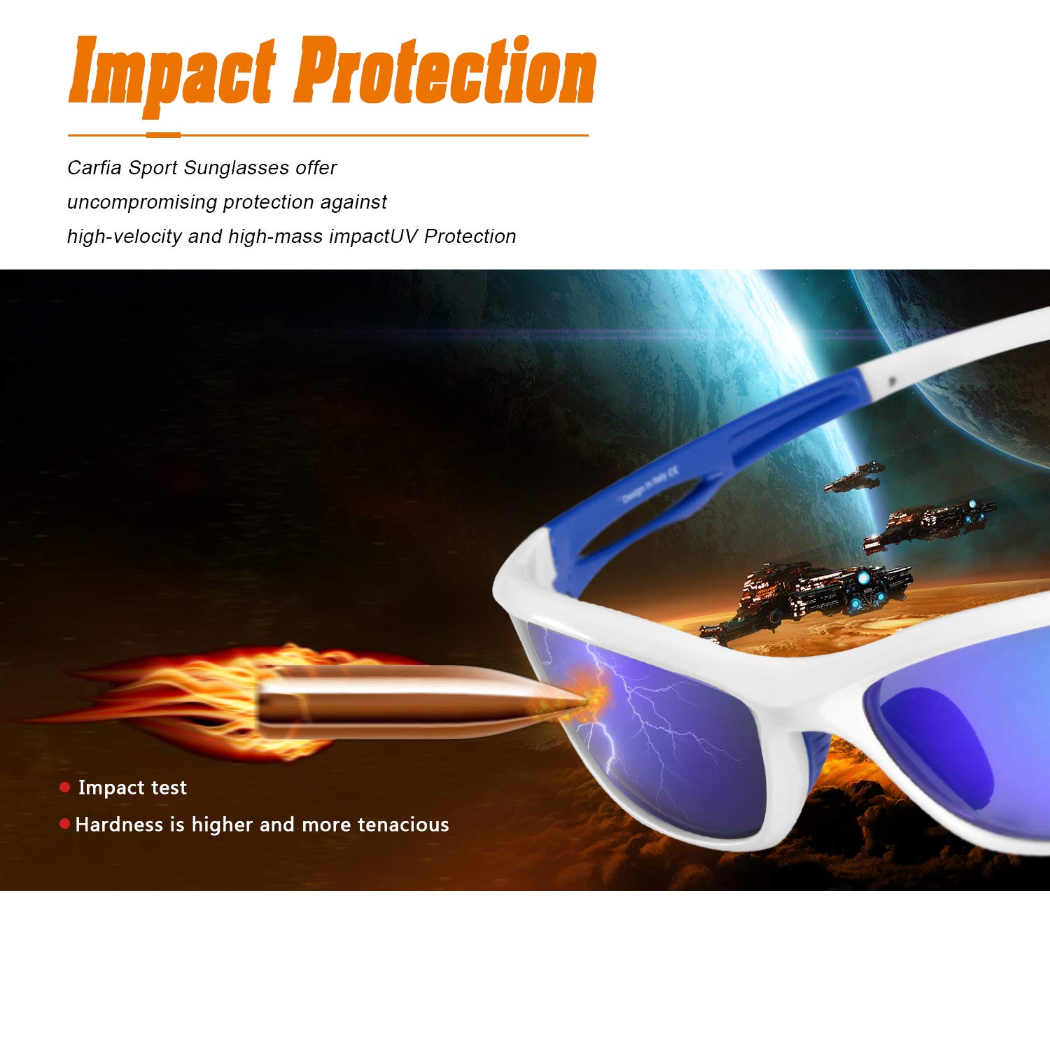 CARFIA Polarized Sports Sunglasses for Cycling Fishing Running Driving, 100% UV400 Protection Safety Glasses 009