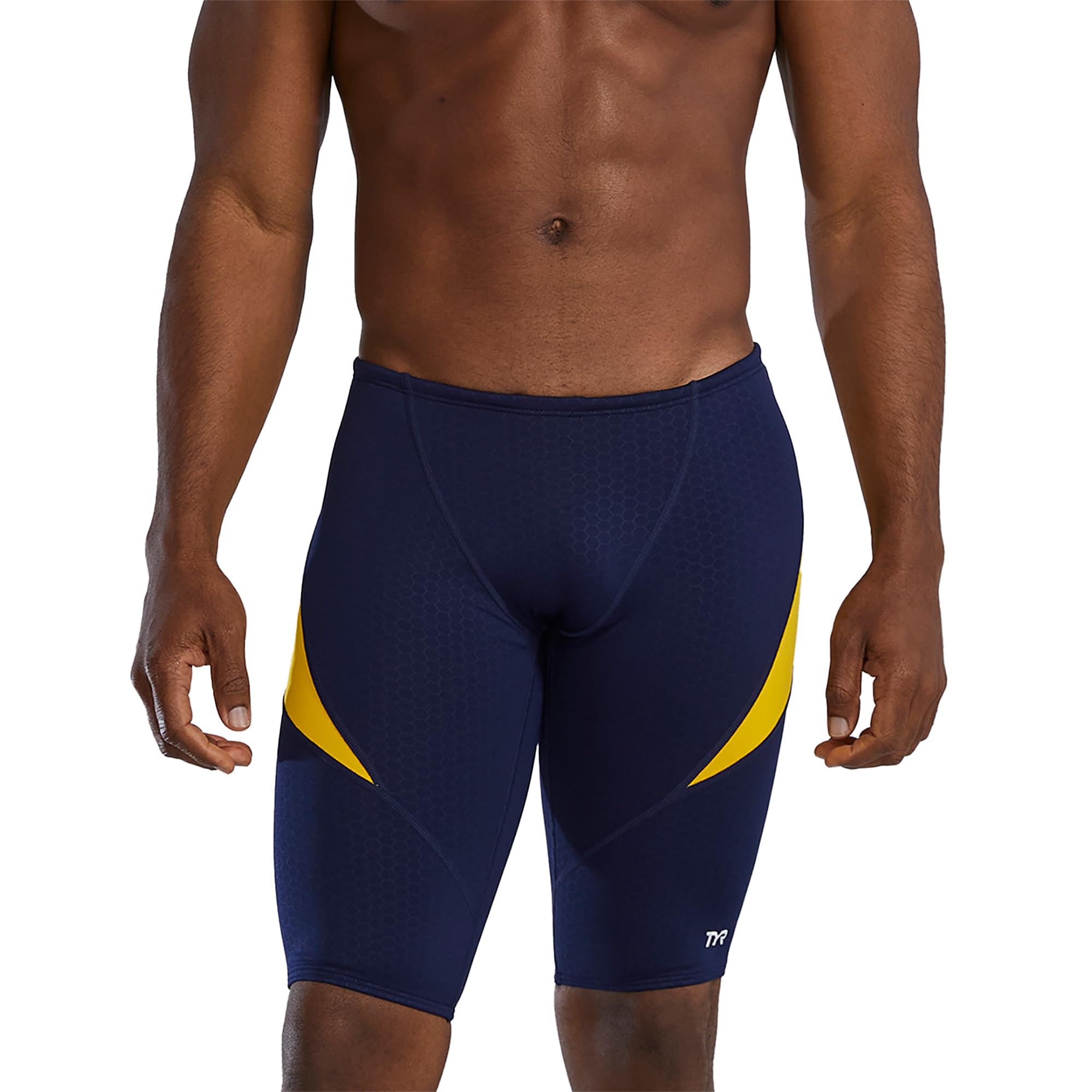 Tyr Men's Navy/Gold Durafast Elite Curve Splice Jammer Swimsuit