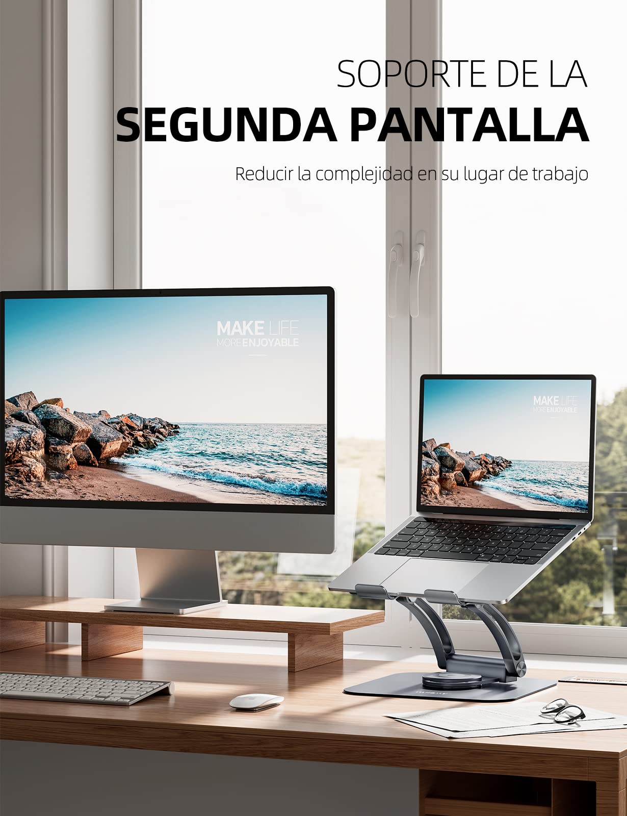 Nulaxy Soporte Ordenador portátil con Base giratoria de 360°, Altura Regulable, Soporte de Escritorio para MacBook de hasta 22 Libras, Compatible con Todos los portátiles, Gris