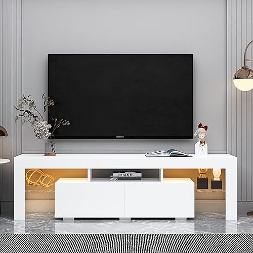 Miniatura 3 de Soporte de TV con luces LED de hasta 70 pulgadas, moderno centro de entretenimiento para juegos, soporte de televisión de alto brillo, consola