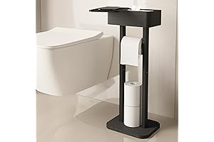 4-in-1 Black Toilet Paper Holder Stand with Storage Shelf Box