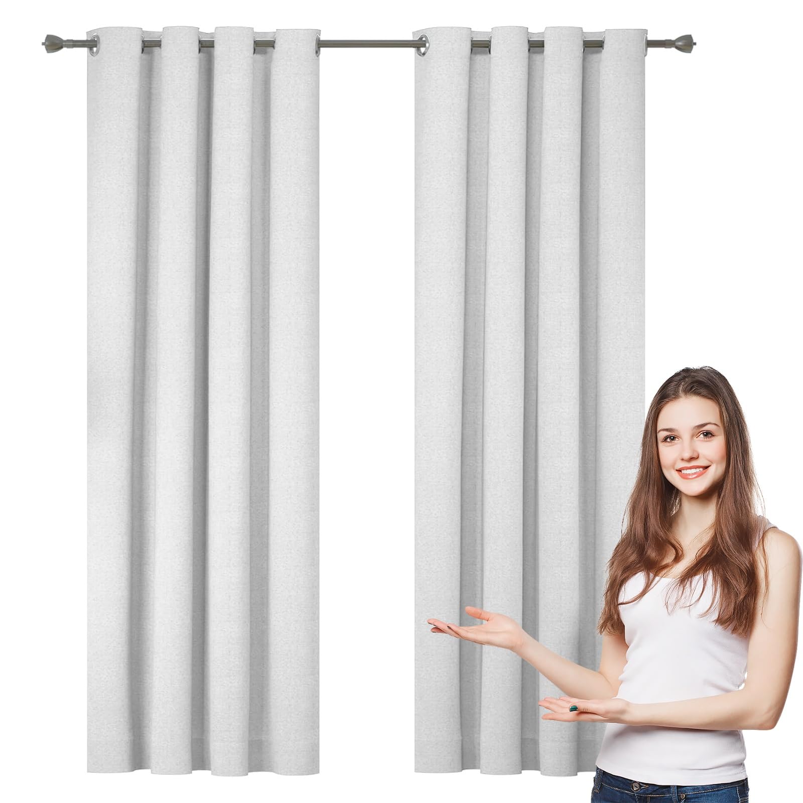 WUXXIANG Eyelet Blackout Curtains 230 x 200 cm UV Block and Privacy Protection, Privacy Protected Thermal Insulated Curtain, with Blackout Lining, for Windows and Doors, White — image 1