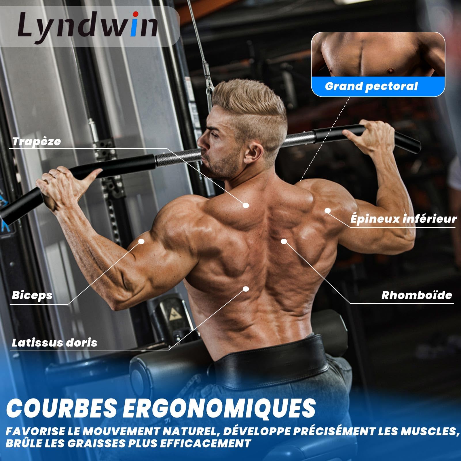 Barre Tirage Musculation, Triceps Biceps Barre de Tirage Musculation Dos en Acier Noir, Prise Large Barre pour Poulie Musculation Appareil Accessoire Sport à Maison