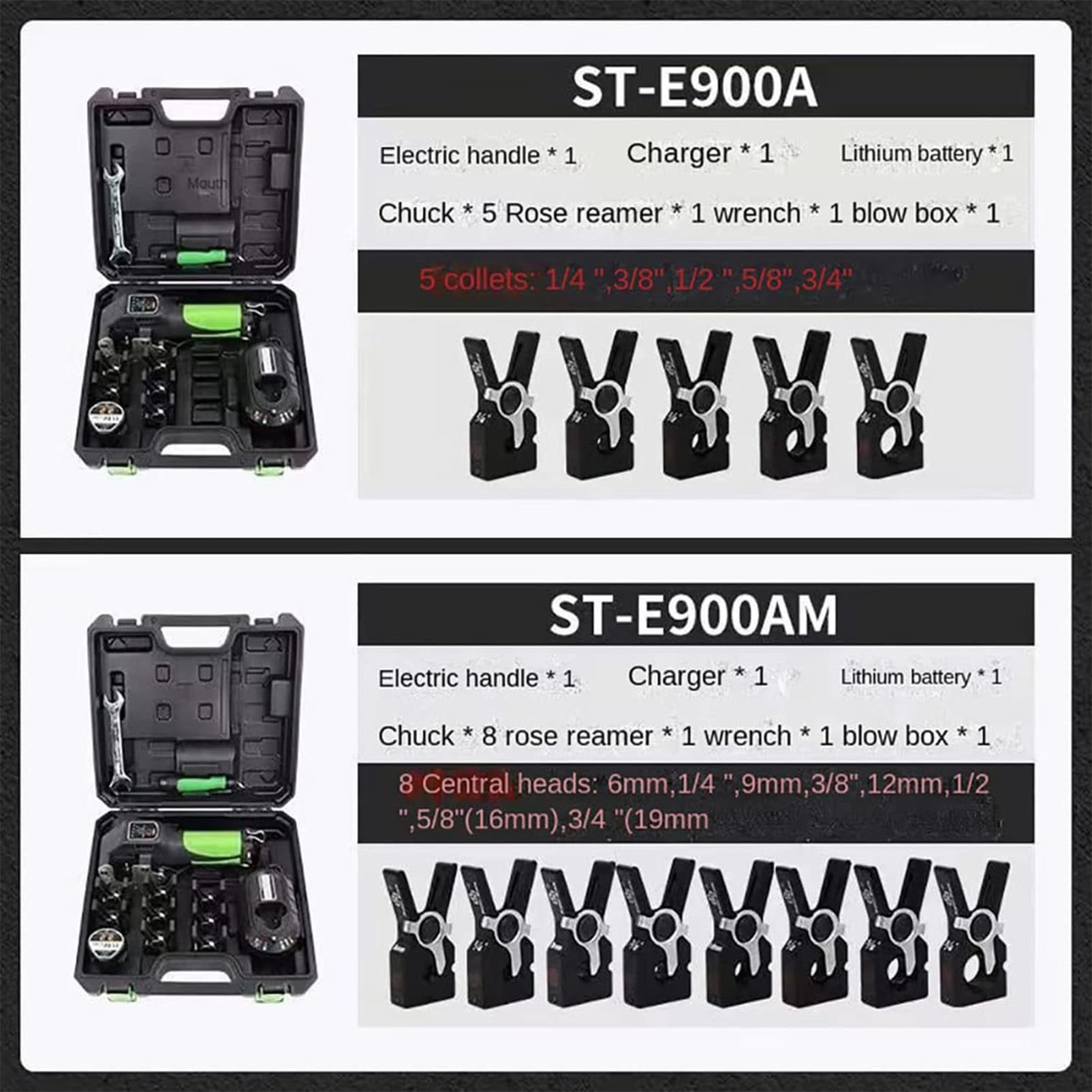 Kit de Abocardador Electrico para Tubos de Cobre Aluminio y Laton, Herramienta de Abocardado sin Cable con Bateria de Litio para HVAC y Refrigeracion, Juego de 0.25 a 0.75 Pulgadas(8collets)