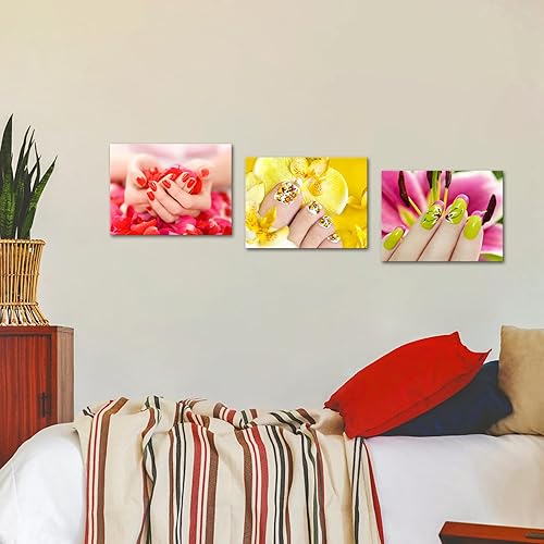 Miniatura 5 de Nachic Wall – 3 piezas de arte de pared de lona de moda para mujer, uñas, fotos, salón de belleza, manicura, póster, lienzo con marco de madera para