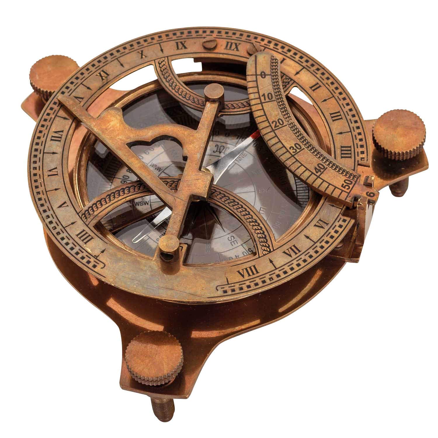 aubaho Compas Boussole Cadran Solaire Laiton Verre Bateau Style Antique réplique 13cm