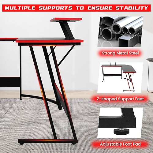 Miniatura 4 de BLKMTY Escritorio en forma de L para juegos de PC, escritorio para computadora con soporte para monitor, escritorio grande para estudiar, mesa