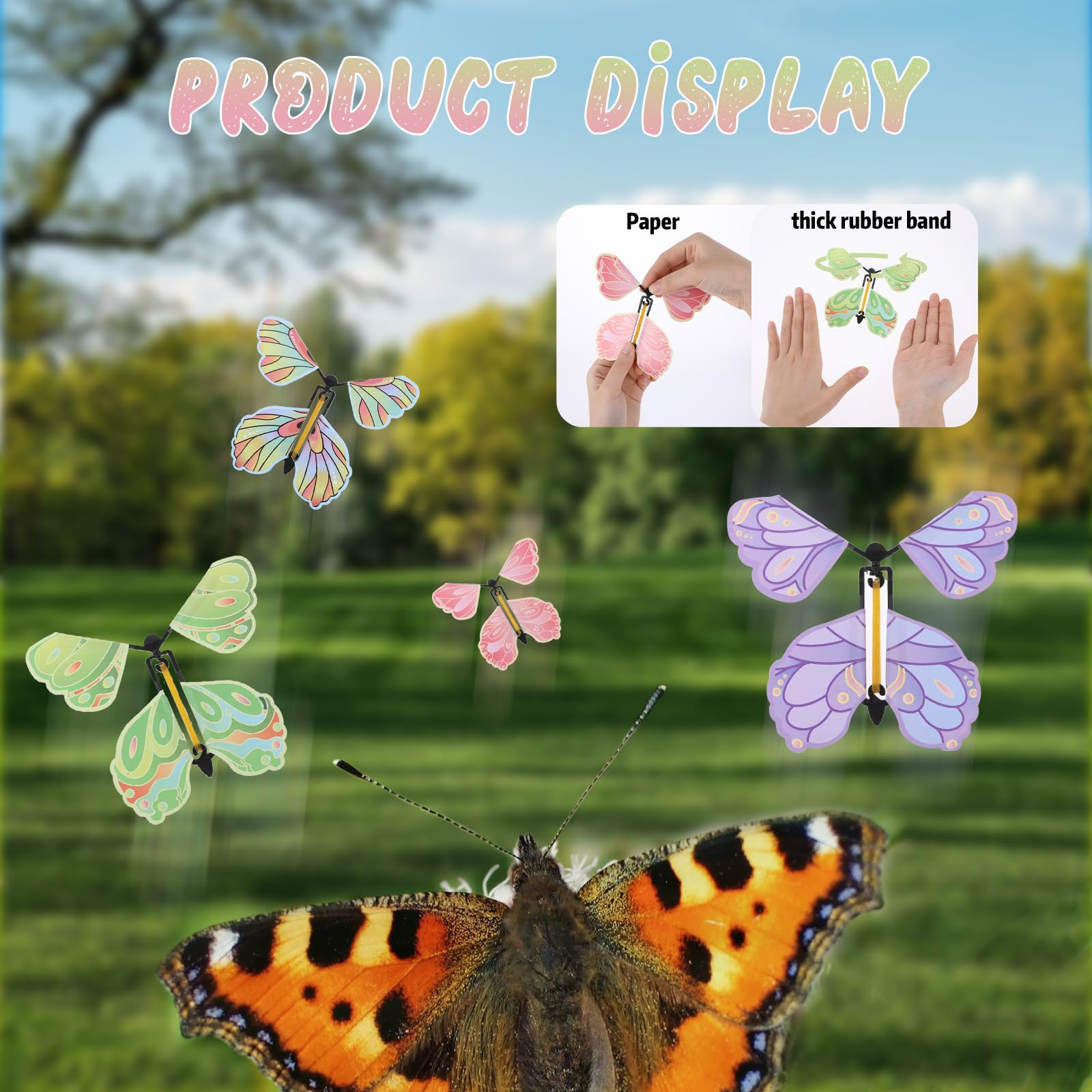 COMNICO Lot de 20 cartes en forme de papillon volant avec bande en caoutchouc - Papillons surprises dans le livre - Créez votre propre papillon magique - Cadeau surprise d'Halloween et de Noël (coloré