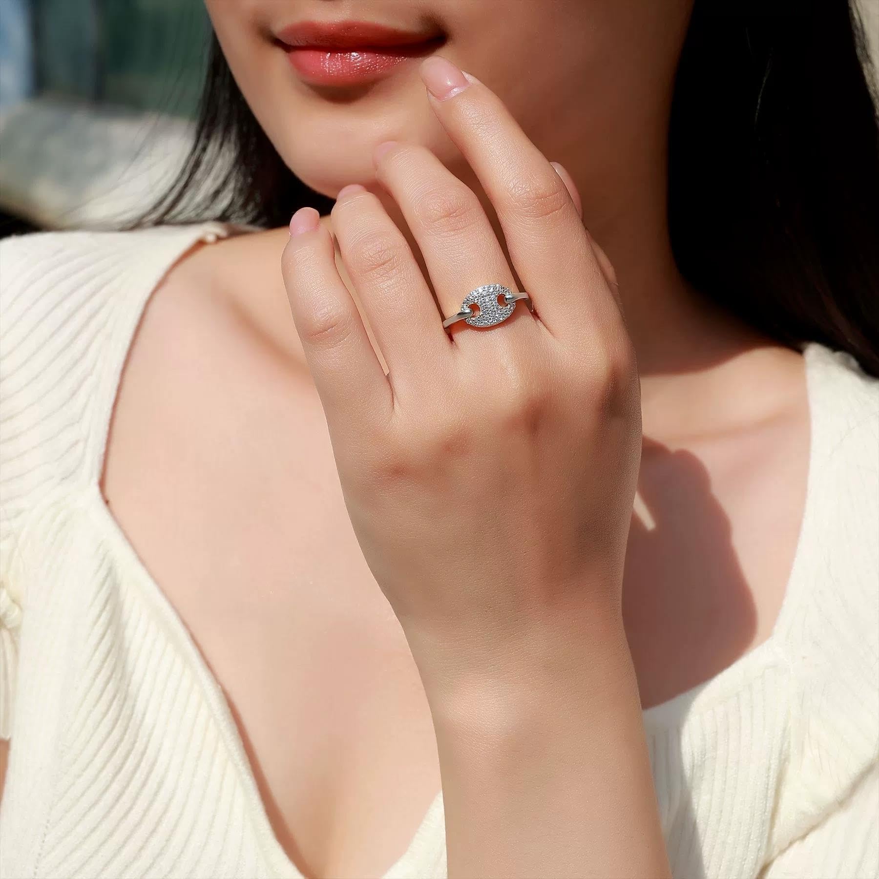 Argento 925 Catena Maglia Moissanite Anello for Donna