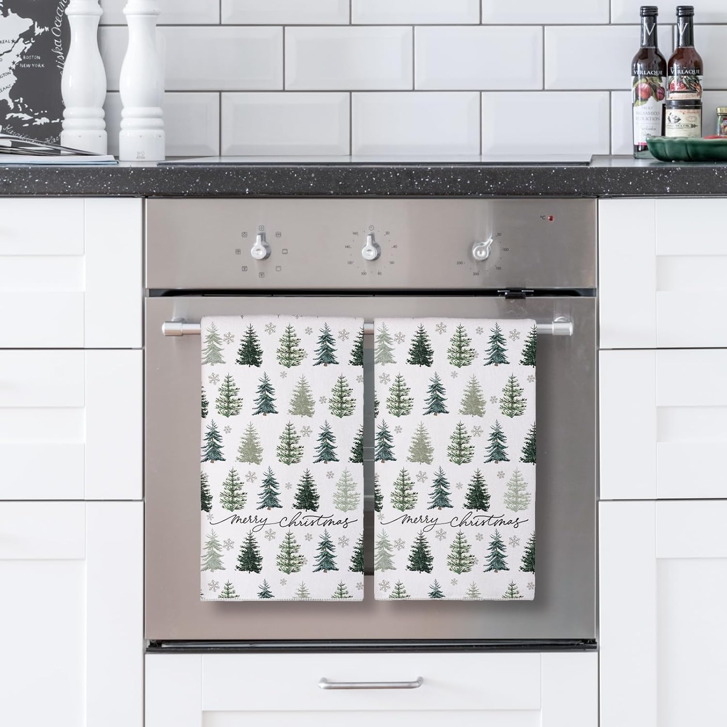 Siilues Christmas Kitchen Towels 18x26 Inch Set of 2, Tree Snowflake Merry Christmas Dish Towels Seasonal Winter Decorations for Home Drying Dishcloth - Image 3