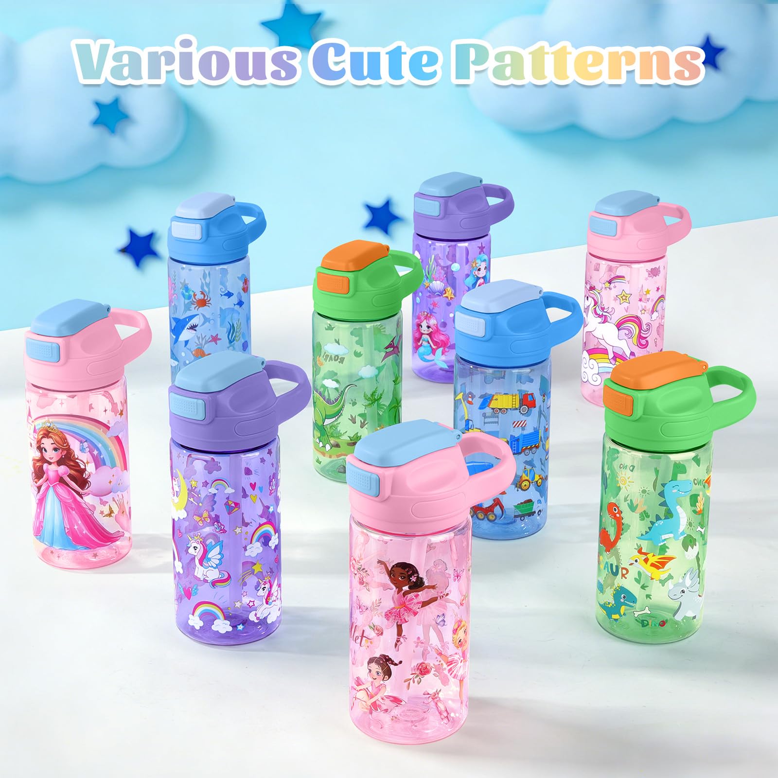 Gourde Enfant Anti-Fuite 480ml avec Paille et Poignée Sans BPA Bouteille Sport École