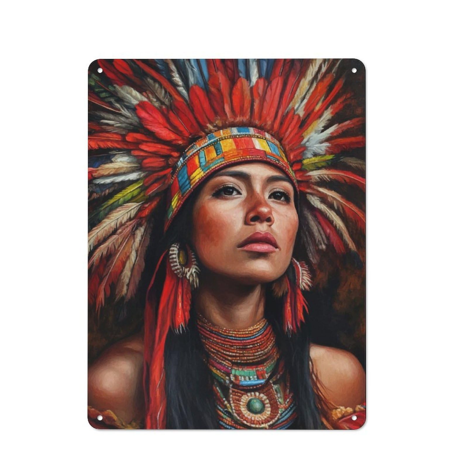 Junmoney Native American Woman Portrait For Lounge Or Reading Corner, Rustic Tin Sign 40X30cm, For An Autumn Update To Lounge And Reading Corner