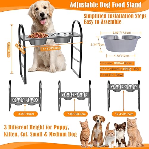 Miniatura 5 de Cuencos elevados para perros, cuencos elevados ajustables para perros con 2 cuencos de acero inoxidable, soporte de bambú para alimentos para