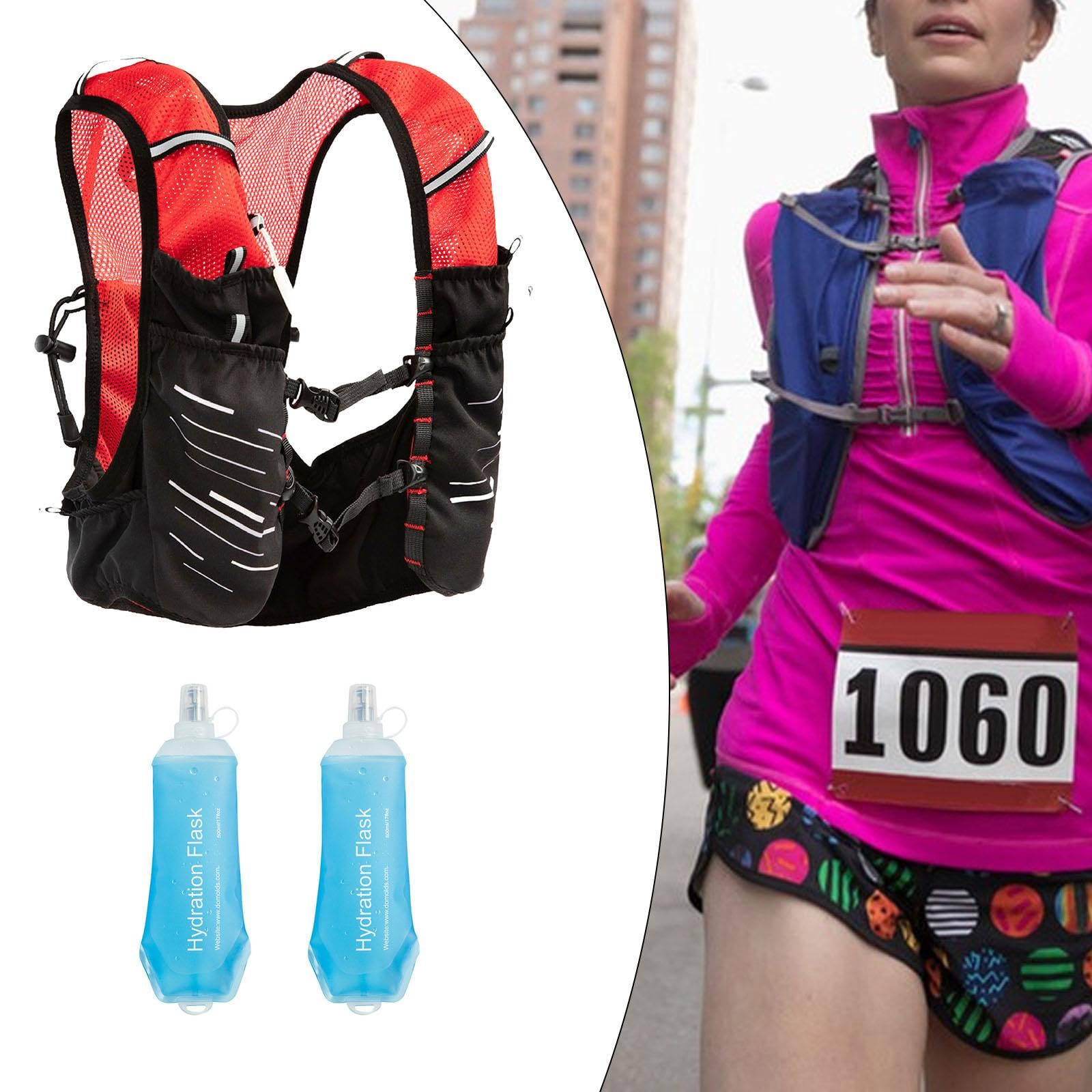 3 Pièces Gilet Running Équipement Hydratation Sac Jogging Randonnée Veste Polyester Léger Bretelles Réglables Compartiment Fonctionnel Convient