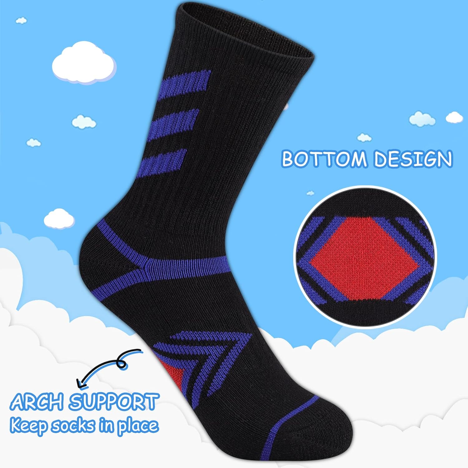 Comfoex Boys Crew Socks Athletic Long Cotton Socks For Kids Half Cushioned Calf Sports Socks 6 Pairs - Image 2