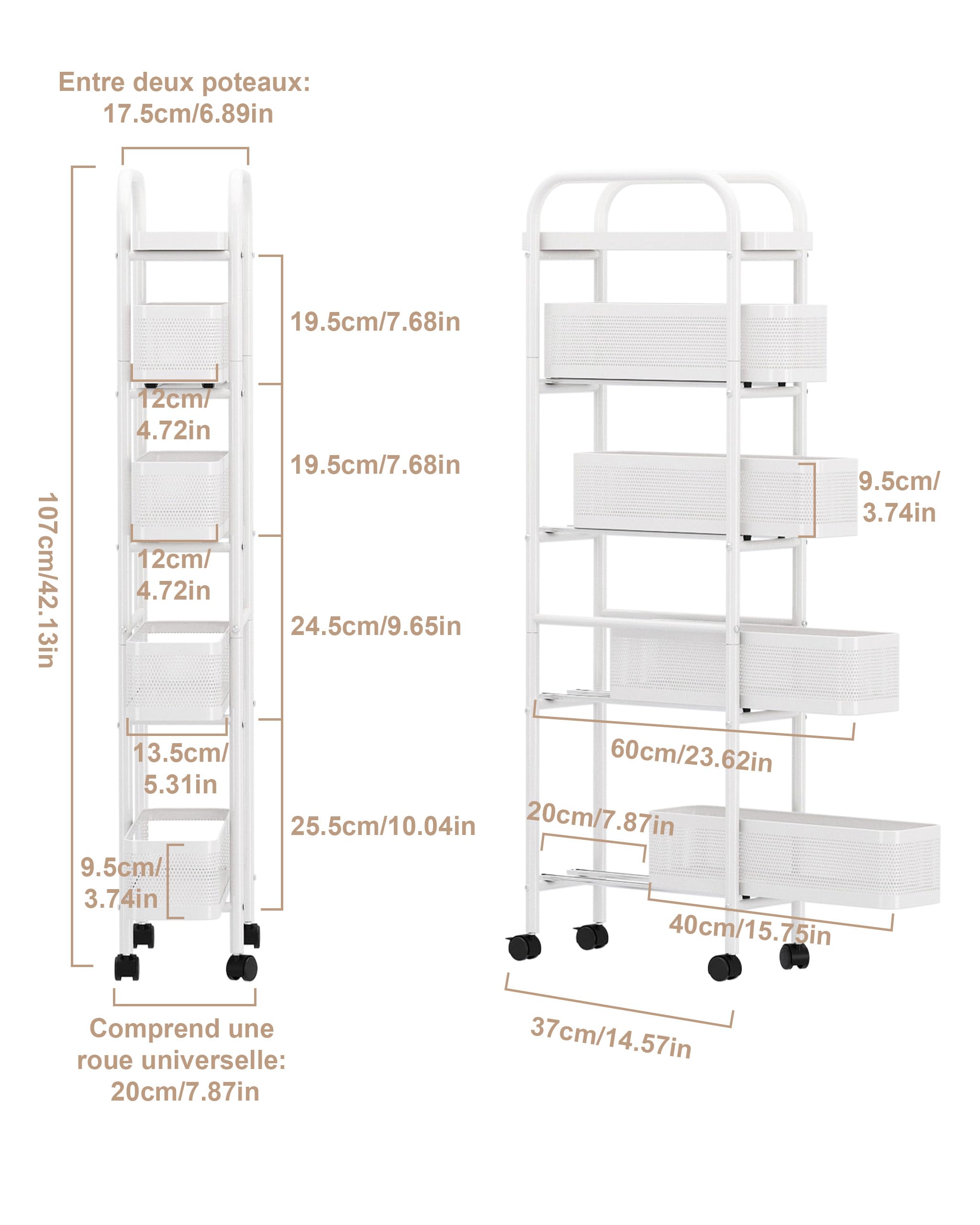 UMDONX Chariots de Rangement pour Cuisine, Blanc