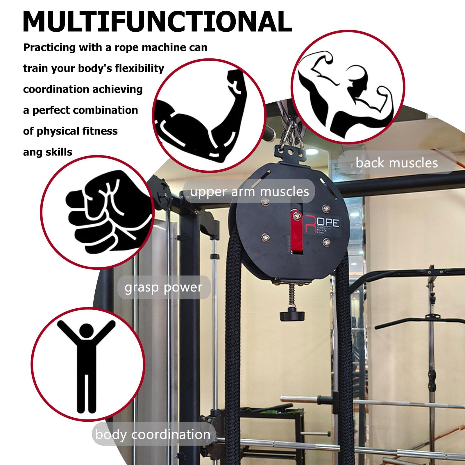 Home Gym Kabelzugsystem, Verstellbarer Widerstand, Endloser Seiltrainer für Ganzkörpertraining, Fitnessgeräte für Krafttraining zu Hause