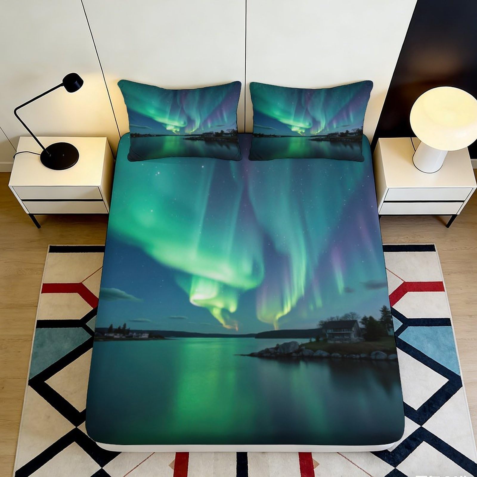 Jqzkxnhpbr Style-2 3D Printed Northern Lights Fitted Sheet Microfiber Soft Aurora Landscape Mattress Cover For Bedroom Decor Dorm Use 90X200x25cm