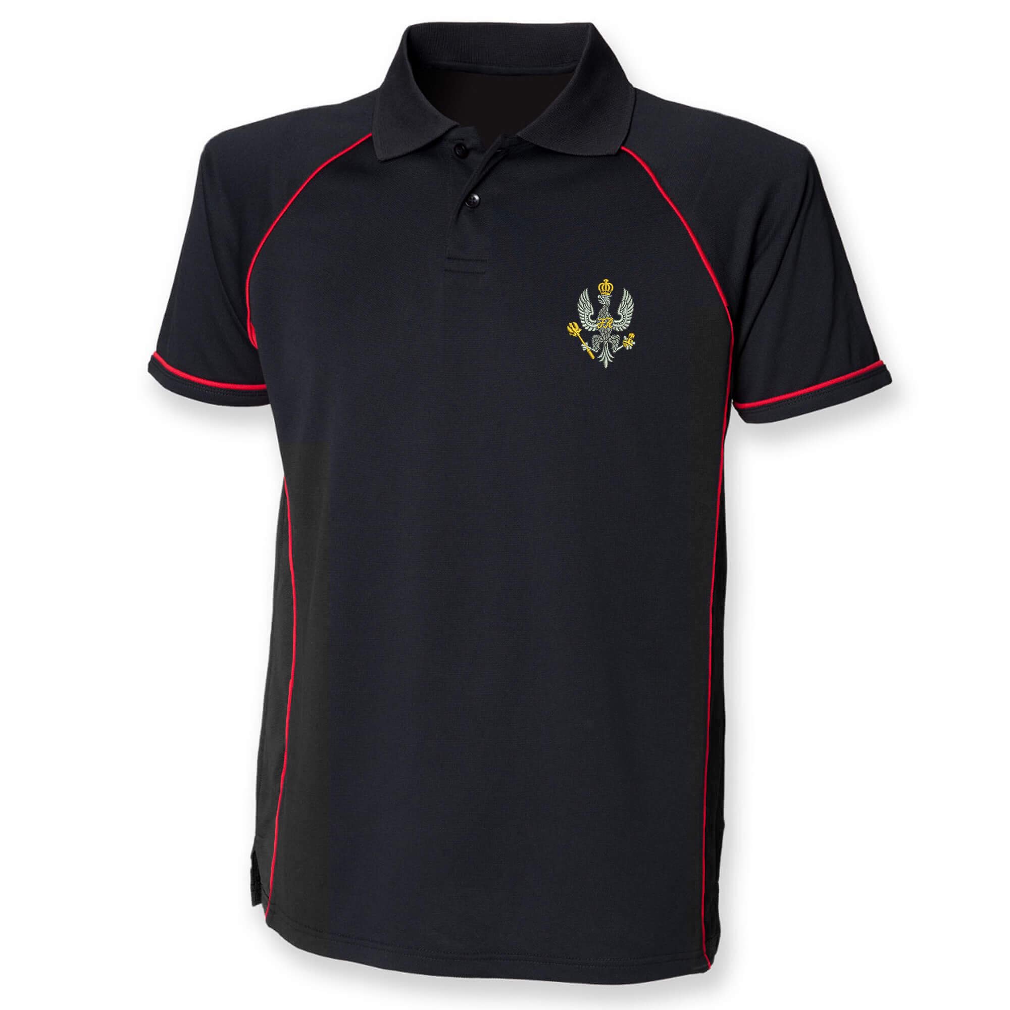 Pineapple Joe's Men's Black/Red Kings Royal Hussars Performance Polo - Large