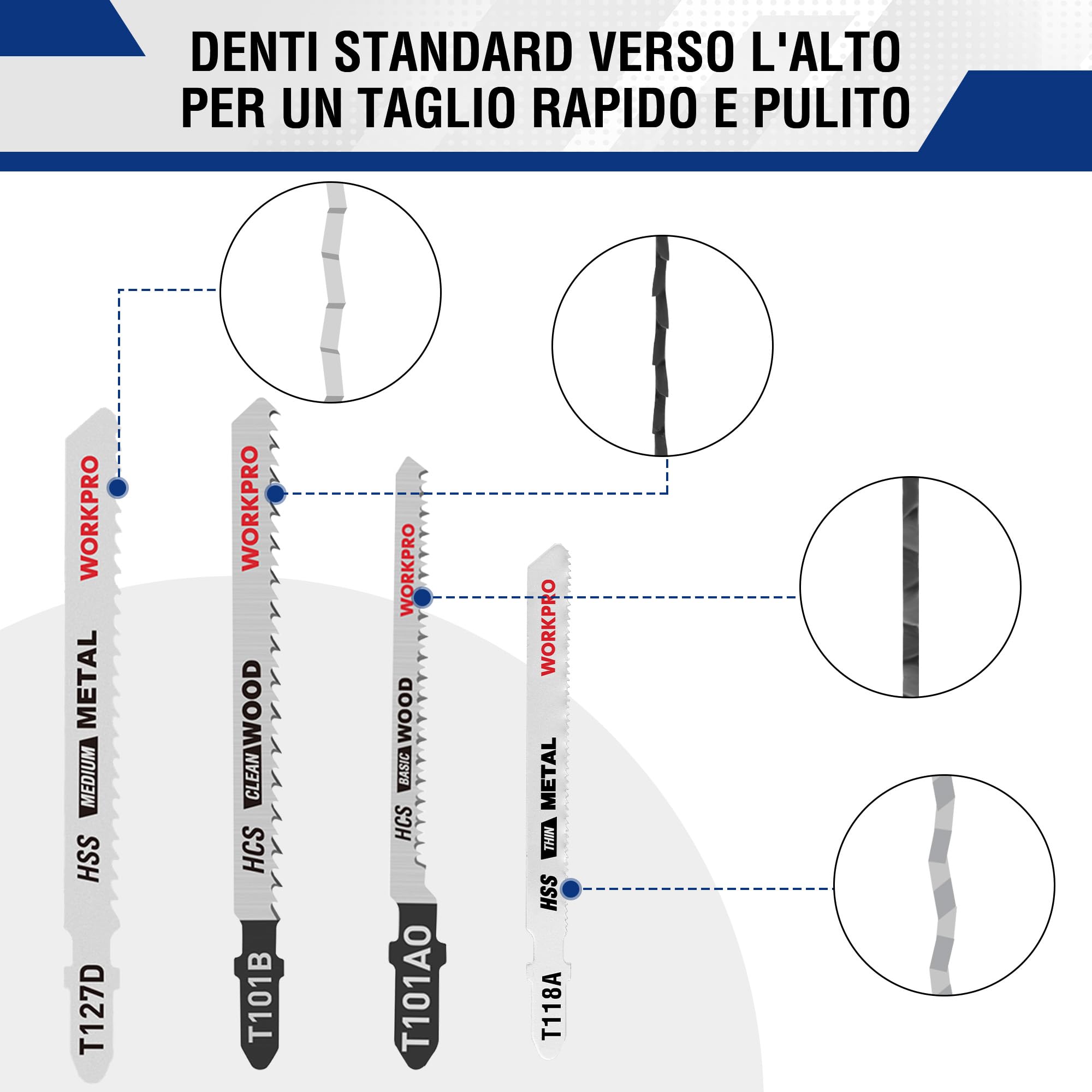 WORKPRO Set di Lame per Seghetto Alternativo 25 Pezzi per Taglio Legno e Metallo, Compatibile con Maggior Parte delle Marche