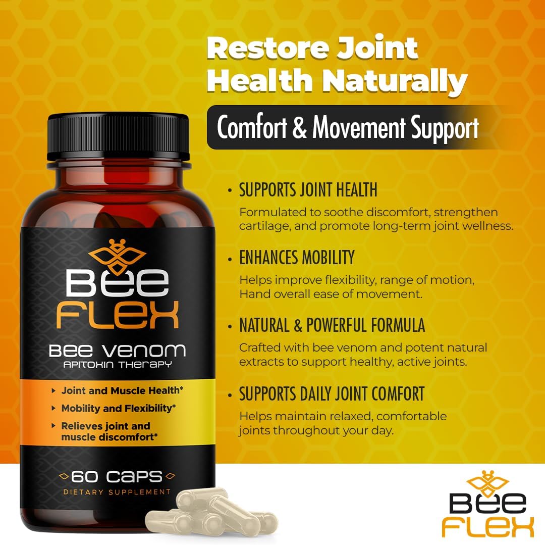 Bee Flex Joint Support Supplements - Glucosamine & Turmeric for Joint & Muscle Health, Enhanced Mobility, Flexibility, and Comfort - Natural Cartilage Support Complex - 60 Capsules (1)