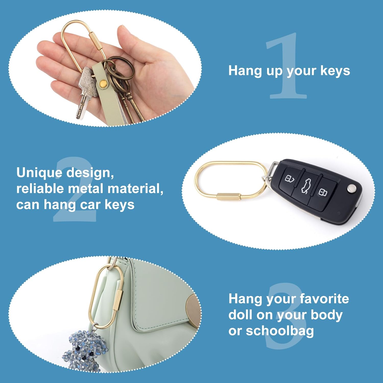 Screw Lock Oval Spring Ring Clips, Gold Brass Keyring Purse Clip, Heavy Duty Opening O Ring Carabiner for Keychains - Image 4