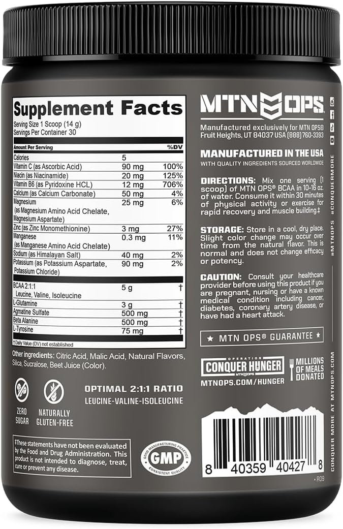 MTN OPS BCAA Powder 2:1:1 Amino Acids Supplement Powder for Rapid Muscle Recovery & Repair with Zero Sugar & Gluten Free - 30 Servings, Strawberry Dragonfruit