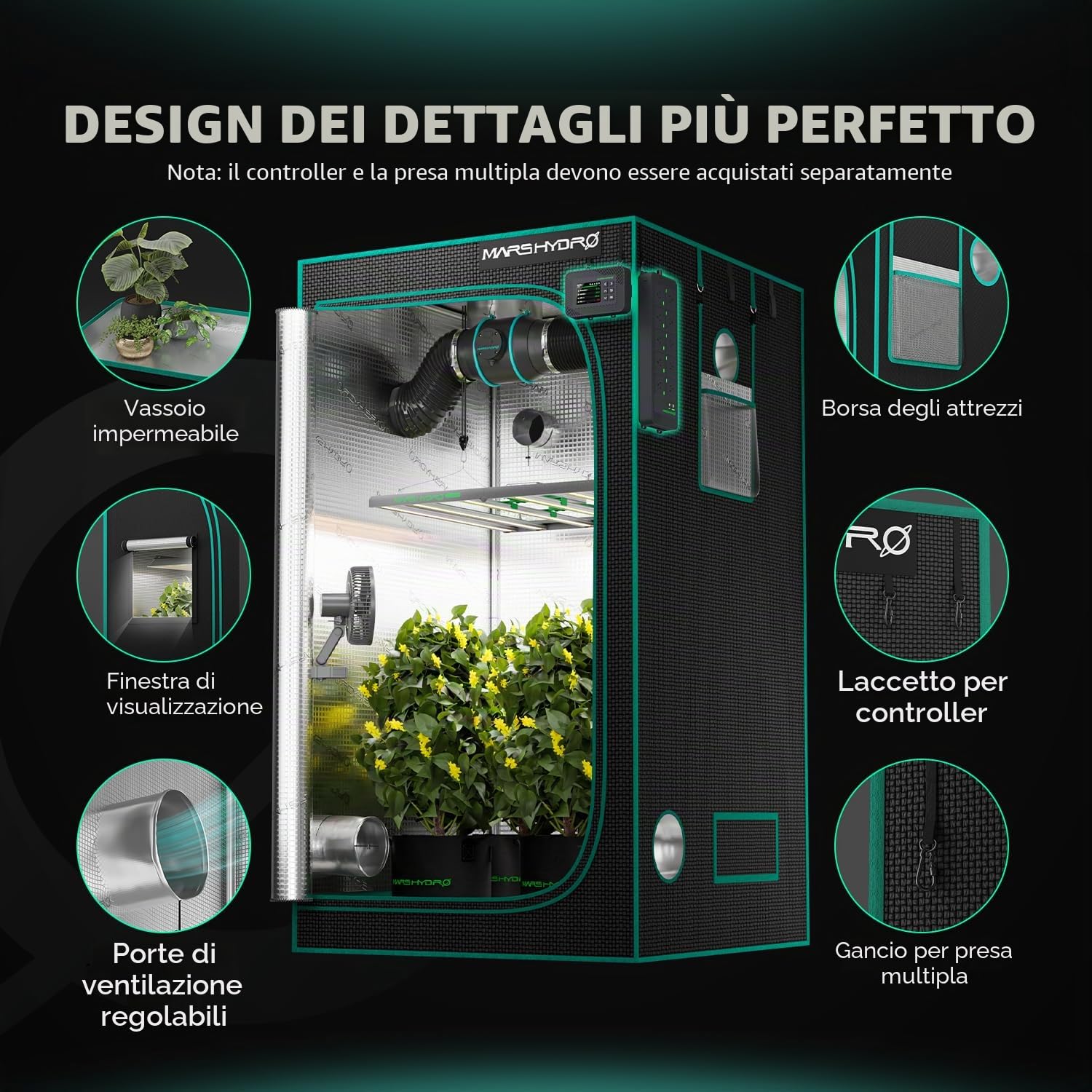 MARS HYDRO MarsHydro Growbox - Tenda da coltivazione, riflettente, traspirante, impermeabile, per interni ed esterni, Grow Tent (120 x 60 x 180 cm)