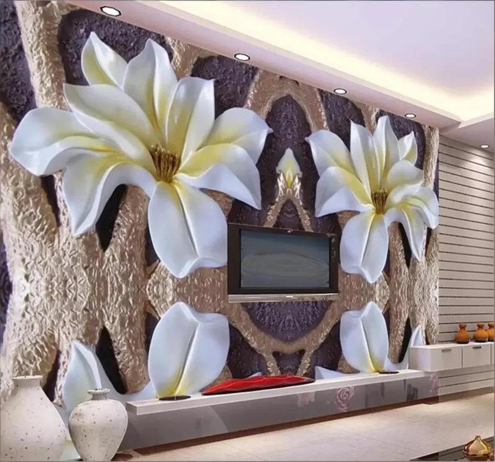 Tzxztt Vintage Relief Beautiful Magnolia Art Modern 3D Wallpaper Premium Textured Silk Neutral Tones Material Ideal for Living Room Bedroom-250cm×170cm
