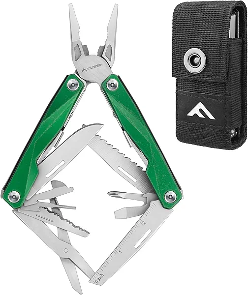 FLISSA Multitool, 16-in-1 Stainless Steel Multi Tool, EDC Multitool with Pocket Knife, Screwdriver, Pliers, Safety Locking and Sheath, Utility Multi-Tool for Camping Survival Outdoor Activit
