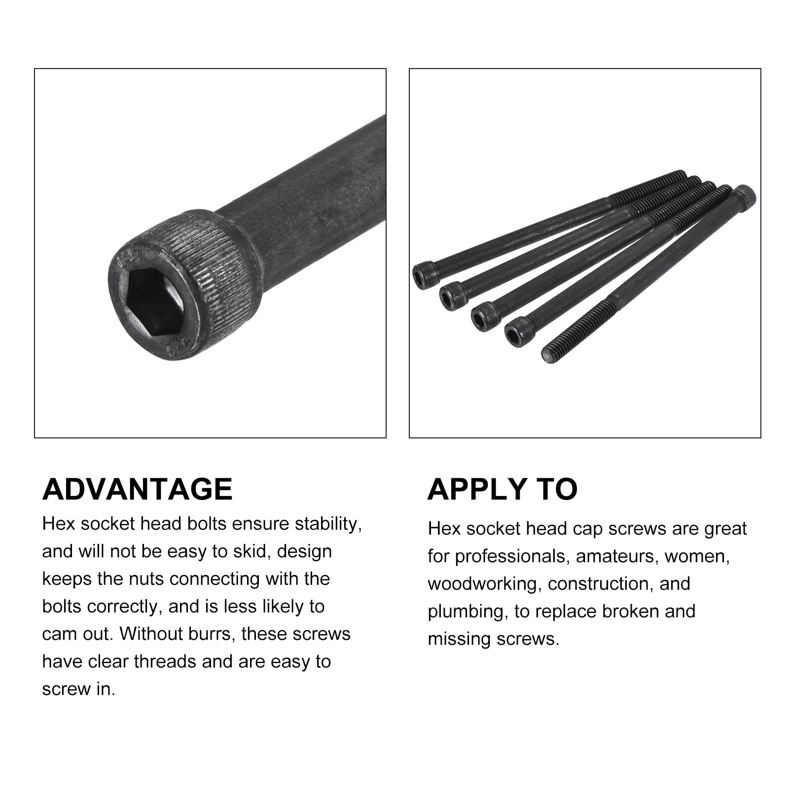 METALLIXITY Hex Socket Bolts (5/16-18x5") 5pcs, 12.9 Grade Alloy Steel Hex Socket Drive Screw - Image 4