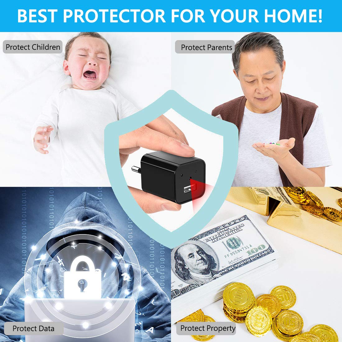 Supoggy Mini Telecamera Spia Nascosta HD 1080P | Caricatore USB Con Rilevamento Movimento, Senza WiFi, Per Casa E Ufficio